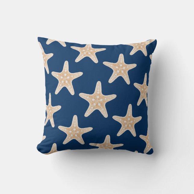 Coussin 2 en 1 Estarfish sur crème beige pastel et marine (Recto)