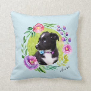 Coussin 2 photos de la couronne florale personnalisées  B