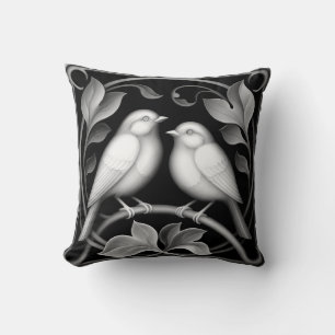 Coussin 2 rouges-gorges sur fond noir