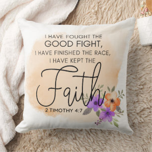Coussin 2 Timothée 4:7 - J'ai gardé la foi Peach