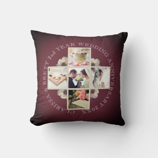 Coussin 2e année. Jardin des photos du Coton 5 Mariage (Recto)