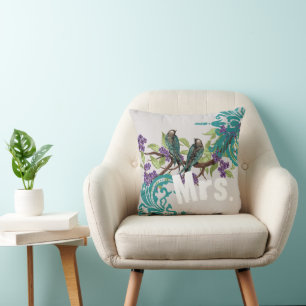 Coussin 2e anniversaire Oiseaux Turquoises Vintages pourpr