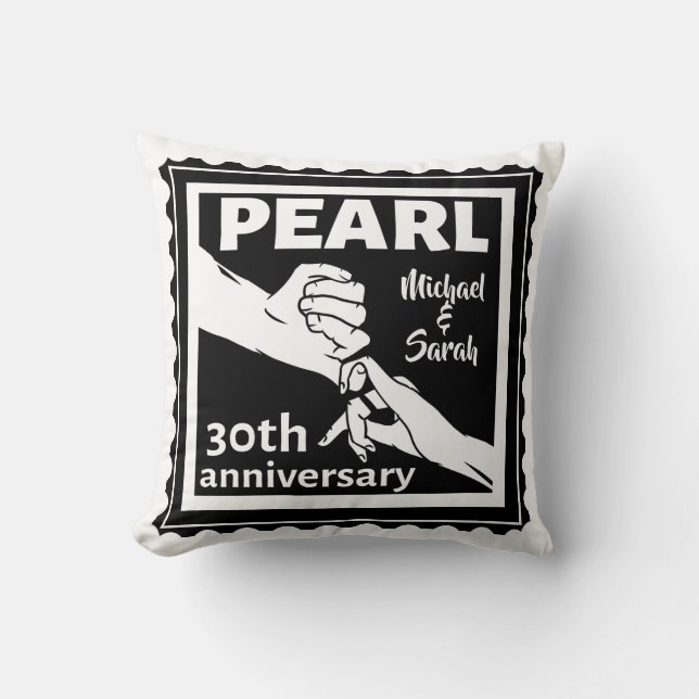 Coussin 30e anniversaire mariage noir et blanc romantique (Recto)