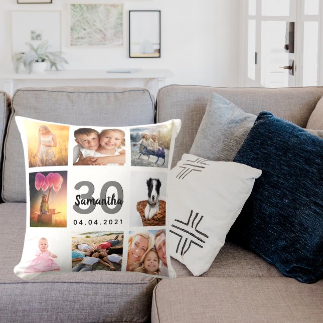 Coussin 30e anniversaire sur mesure photo collage femme bl (Créateur téléchargé)