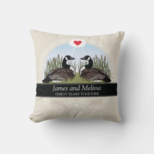 Coussin 30ème anniversaire de mariage personnalisé, oies (Recto)