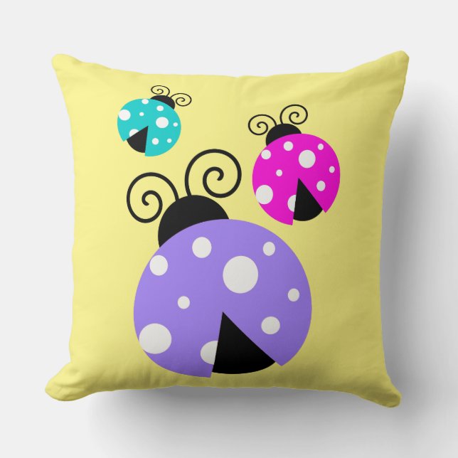 Coussin 3 coccinelles en rose et bleu violet (Recto)