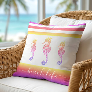 Coussin 3 hippocampes rose violet ombré écriture vie de pl