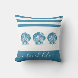 Coussin 3 turquoise bleu coquillages plage vie script mode