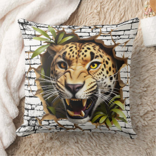 Coussin 3D Leopard Wall Break Art - Safari réaliste