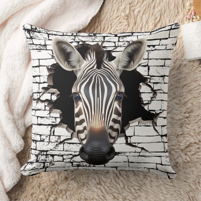 Coussin 3D Zebra Wall Break Art – Realistic Safari (Couverture)