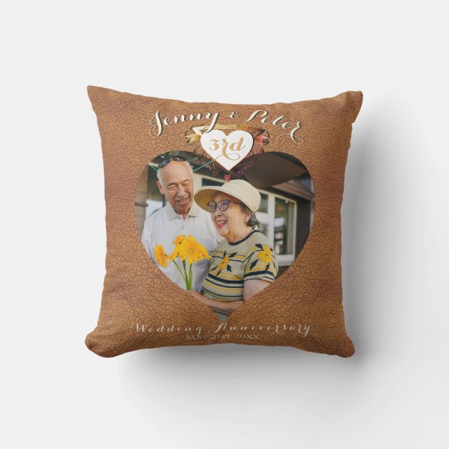 Coussin 3ème anniversaire du Mariage en cuir (image) (Recto)
