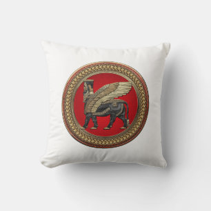 Coussin [400] Assyrian Winged Bull: Gold et Black Lamassu