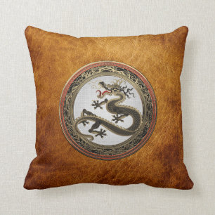 Coussin [400] Dragon oriental sacré noir et or