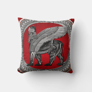 Coussin [400] Lion ailé assyrien : Argent et Lamassu noir