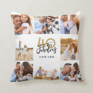 Coussin 40 ans et fabuleux anniversaire de photo noir or 