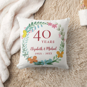 Coussin 40e anniversaire du Mariage rubis papillon floral