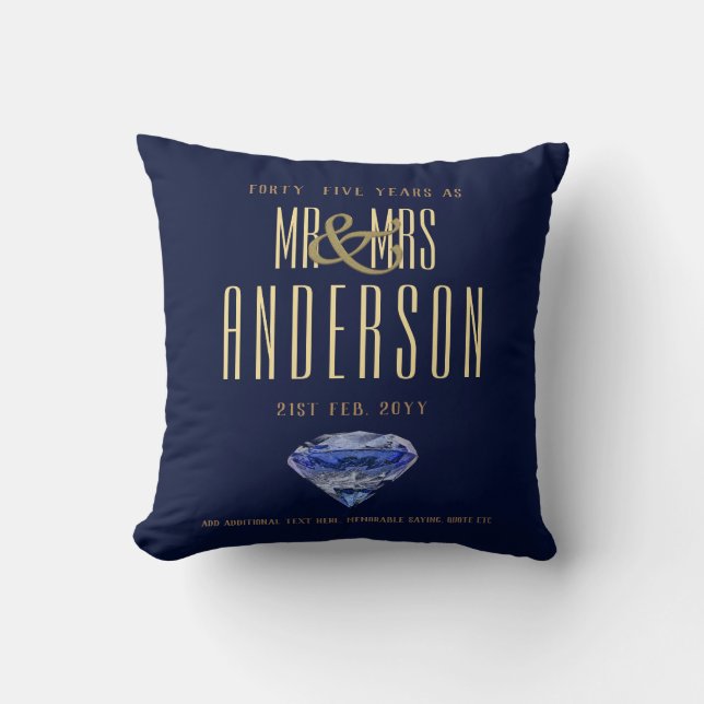 Coussin 45e Sapphire Mariage Anniversaire cadeau moderne (Recto)