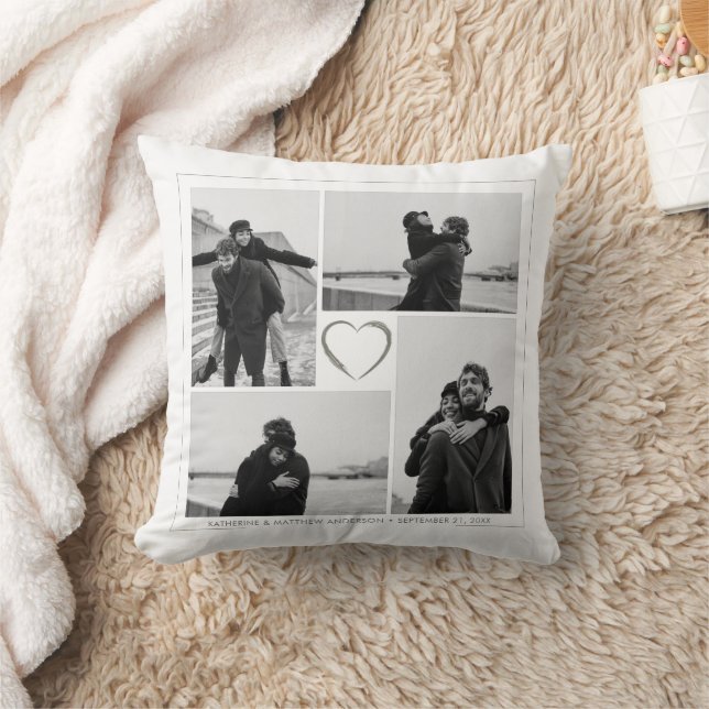 Coussin 4 Photo Collage Anniversaire de Mariage Nom & Date (Couverture)