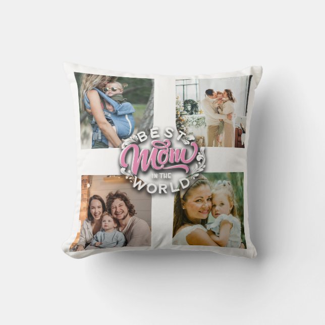 Coussin 4 Photos Montage Souvenir de Famille Fête des Mère (Recto)