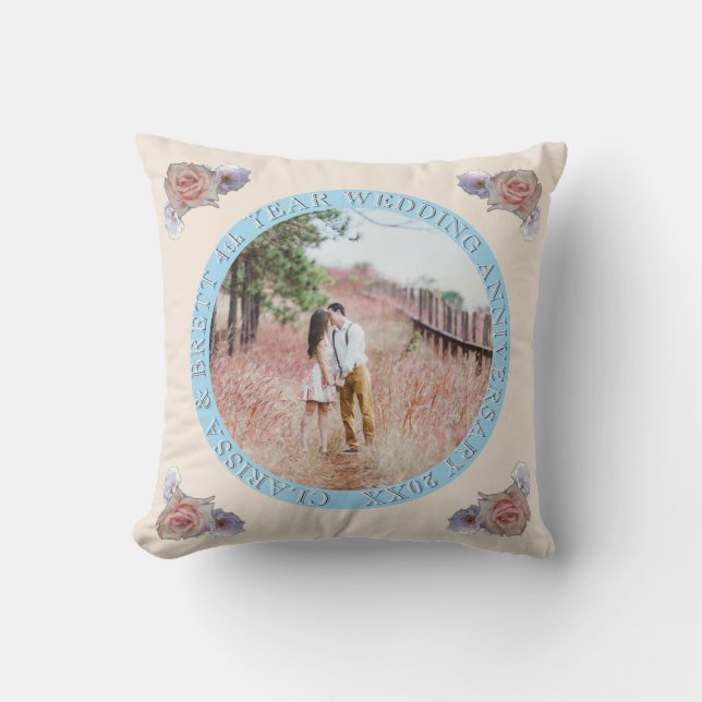 Coussin 4e année. Couleurs de lin et de topaz pour l'anniv (Recto)