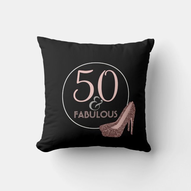 Coussin 50 et chaussures roses noires anniversaire (Recto)