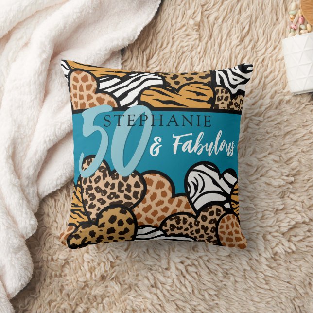 Coussin 50 et fabuleux Coeurs Posters de animaux Turquoise (Couverture)