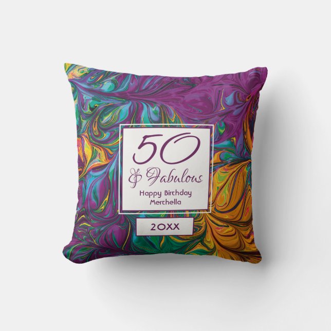 Coussin 50 & Fabuleux Abstrait PURPLE Custom Keepsaké (Recto)