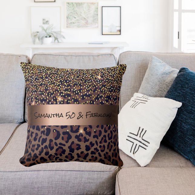 Coussin 50 & Fabuleux Anniversaire leopard nom de glam mot (Créateur téléchargé)