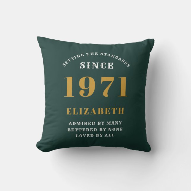 Coussin 50e anniversaire 1971 Gold vert pour sa personnali (Recto)