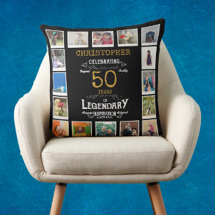 Coussin 50e anniversaire Black Gold Photo Collage