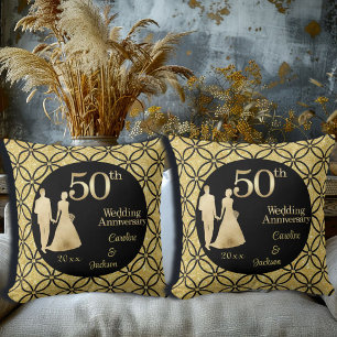 Coussin 50e Anniversaire de Mariage Couple Or Paillettes