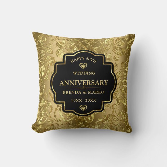 Coussin 50e anniversaire de mariage de noces d'or (Recto)
