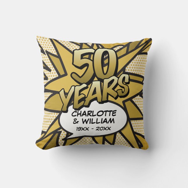 Coussin 50e Anniversaire de Mariage d'or Comic Book (Recto)