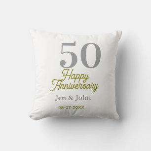 Coussin 50e anniversaire de mariage nom date argent or dat