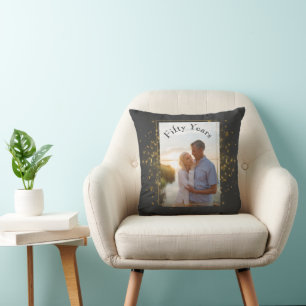 Coussin 50e anniversaire du Mariage noir et or