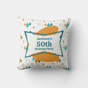 Coussin 50e anniversaire fête Retro Mid Century N'importe 