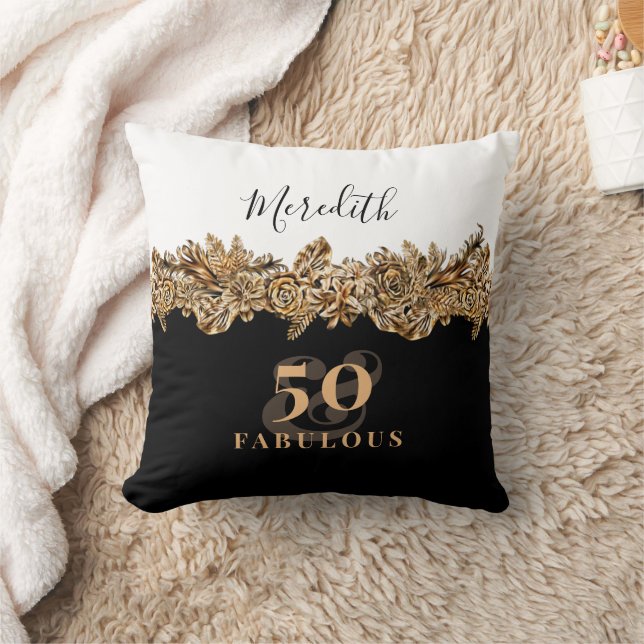 Coussin 50e anniversaire Luxe Golden Flowers élégant Class (Couverture)