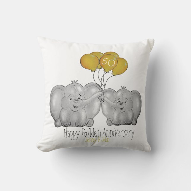 Coussin 50e Anniversaire Mariage d'or, éléphant mignon (Recto)