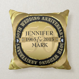 Coussin 50E Anniversaire Mariage Métallic Or & Noir 2