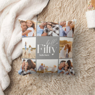 Coussin 50e anniversaire moderne gris photo collage simple