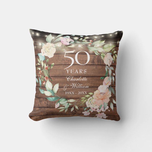 Coussin 50e anniversaire Photo Rustic Floral String Lumièr (Recto)