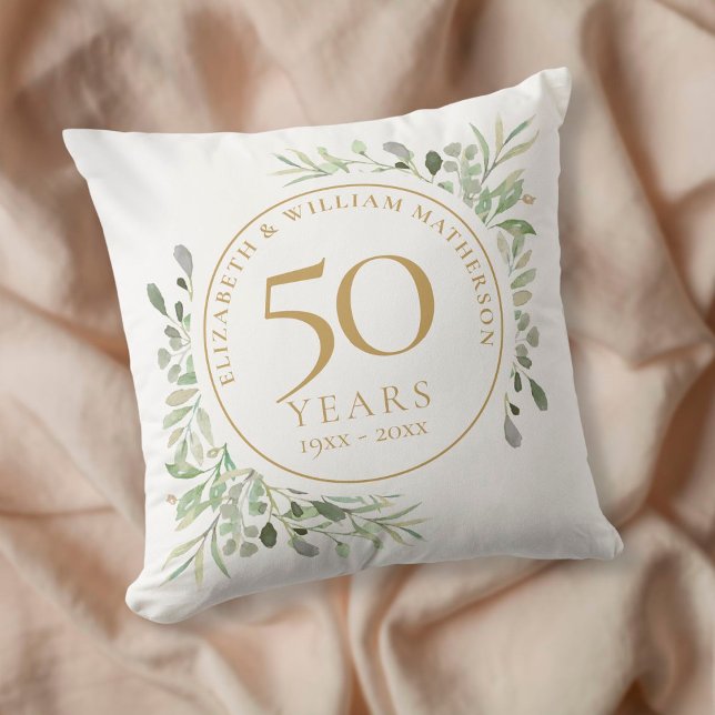 Coussin 50th Golden Anniversary Chic Watercolour Greenery (Créateur téléchargé)