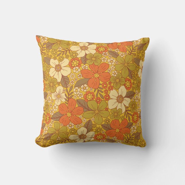 Coussin 60 ans rétro/les années 70 Orange & Olive Green Fl (Recto)