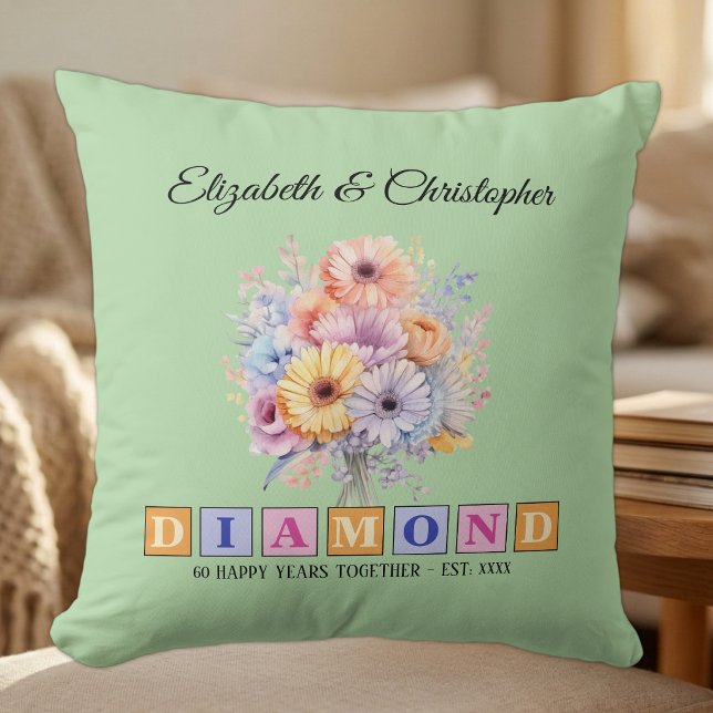 Coussin 60e anniversaire de diamant floral vert (Créateur téléchargé)