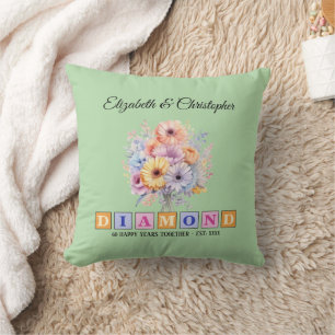 Coussin 60e anniversaire Diamond vert fleuri