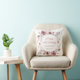 Coussin 60e anniversaire personnalisé Bourgogne rose flora