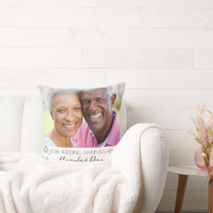 Coussin 60ème diamant mariage anniversaire photo blanc