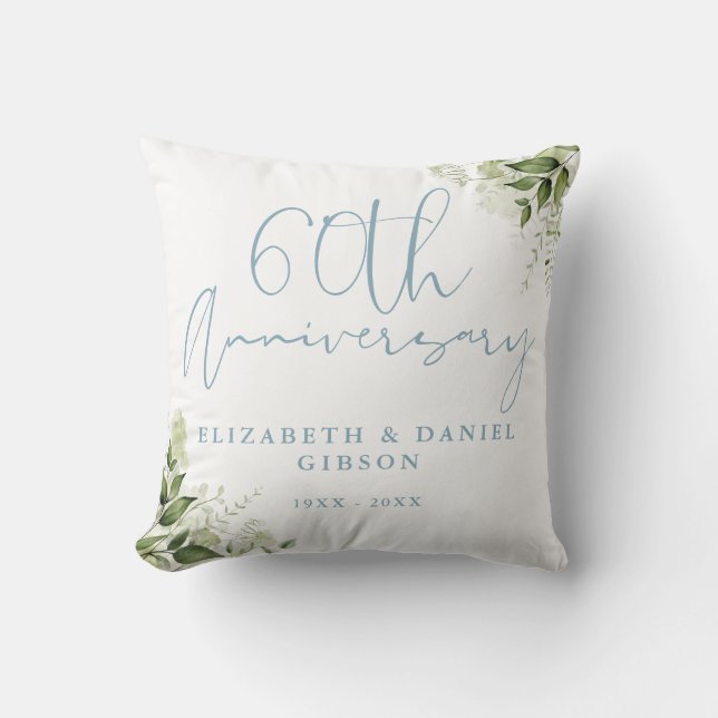 Coussin 60th Wedding Anniversary Greenery Floral Photo (Recto)