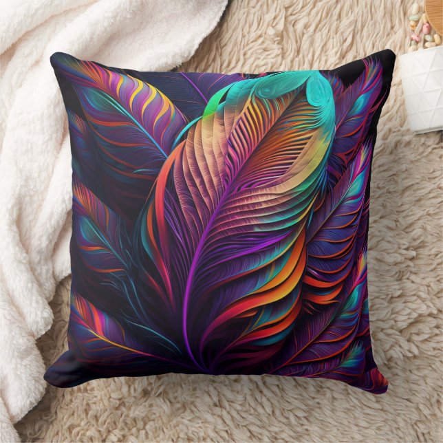Coussin 70s 60s Psychedelic Feathers  (Couverture)