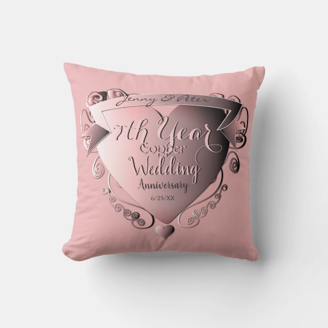 Coussin 7e année Mariage Anniversaire rose cuivre (Recto)